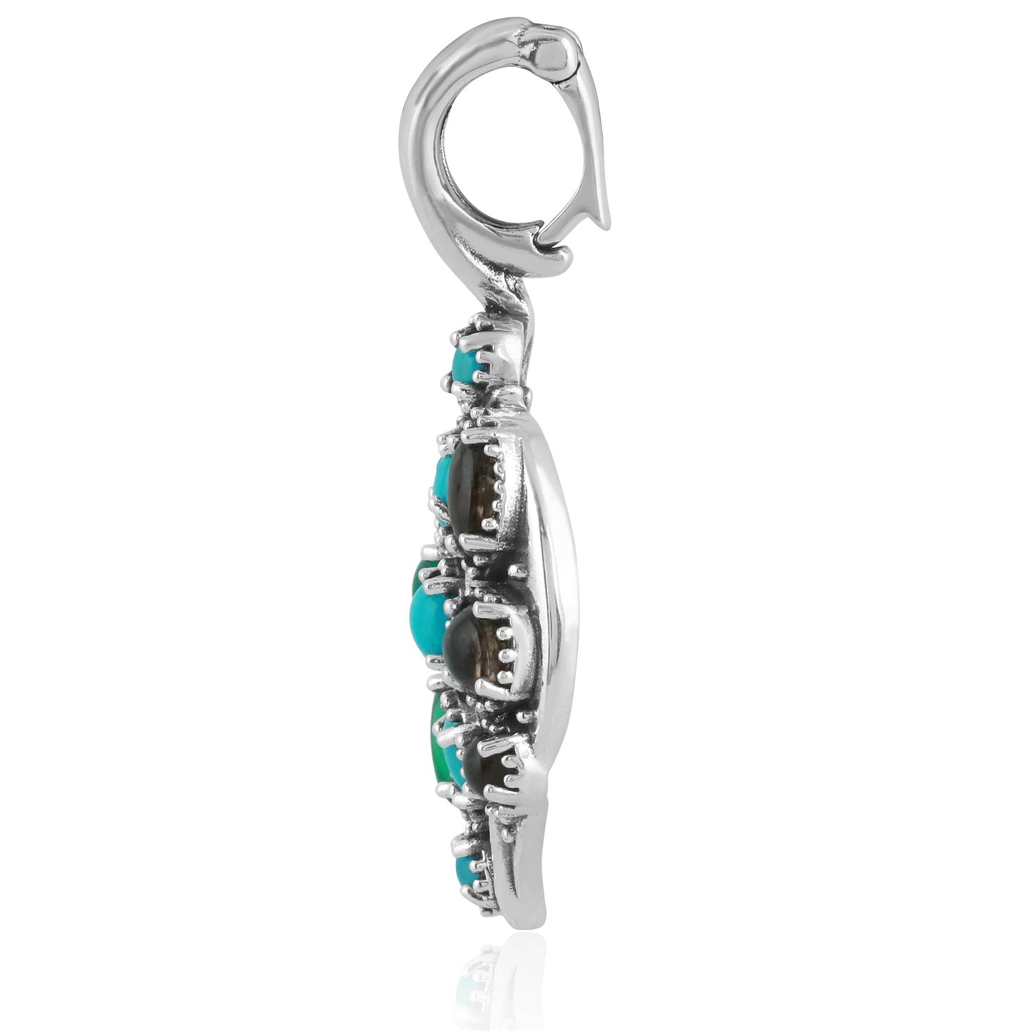 Sterling Silver Sleeping Beauty Turquoise, Green Onyx and Smoky Quartz Rio Grande Pendant Enhancer