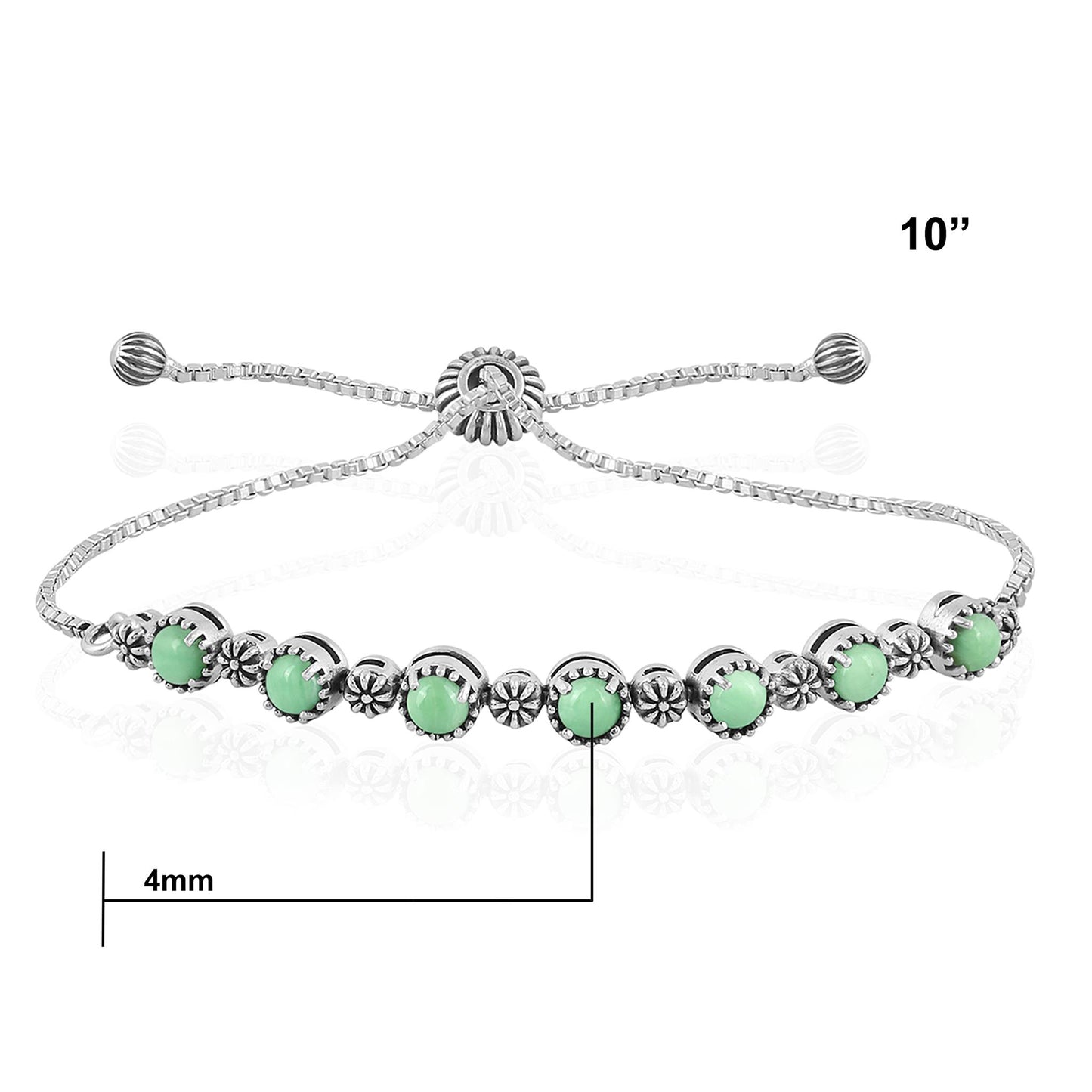 Sterling Silver Variscite Adjustable Friendship Bracelet