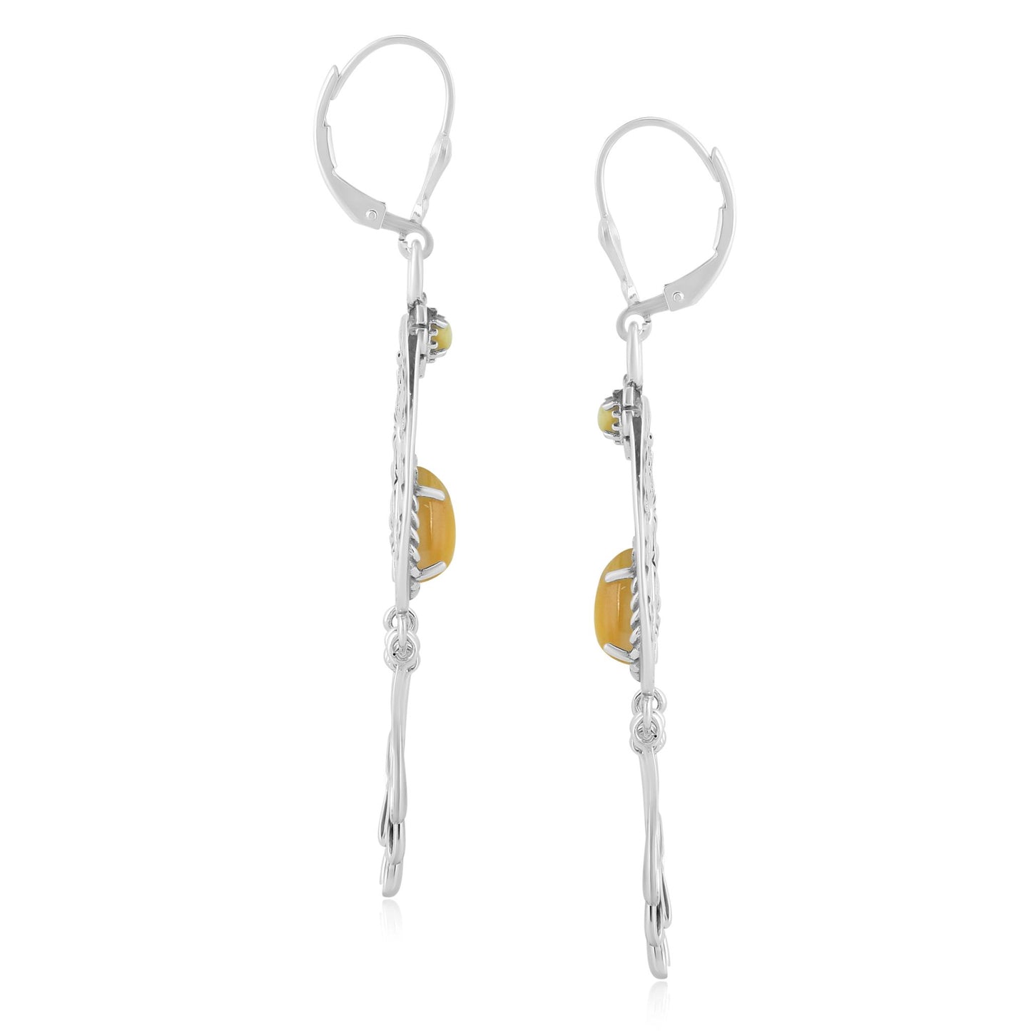 Sterling Silver Yellow Mother of Pearl Pear-Cut Lever Back Dangle Earrings