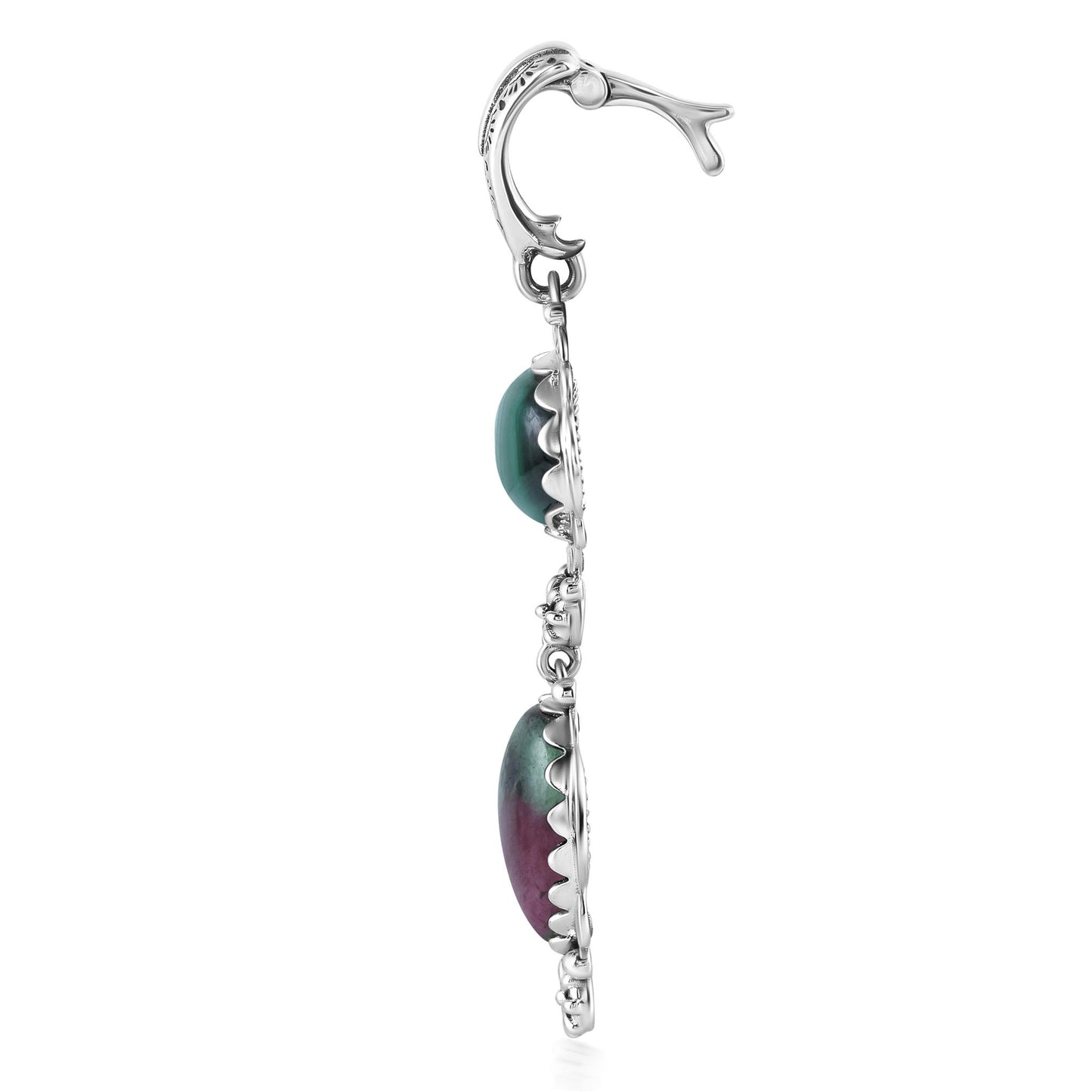 Sterling Silver Pear and Oval Ruby Zoisite and Malachite Linear Pendant Enhancer