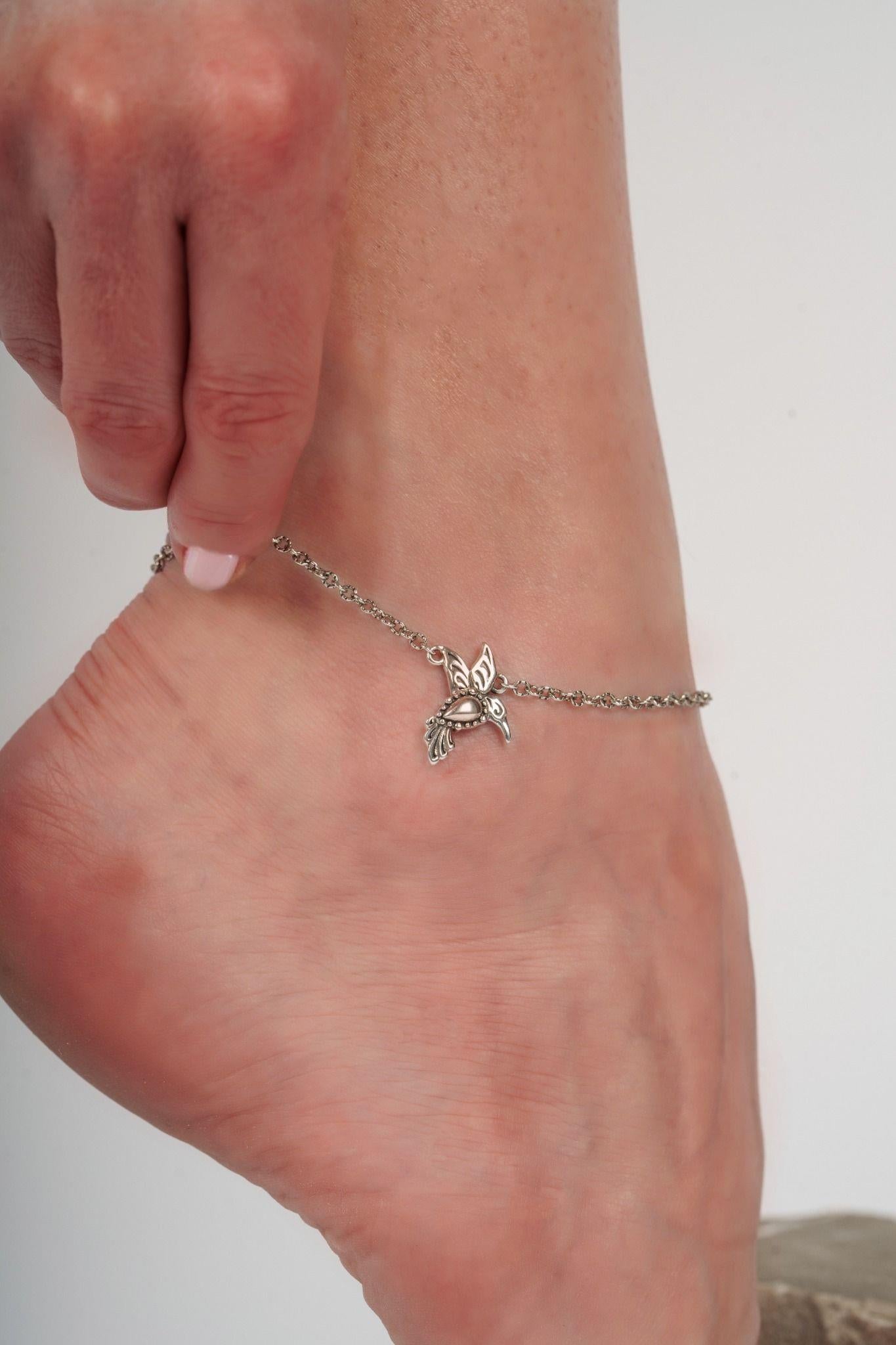 Sterling Silver Hummingbird Anklet