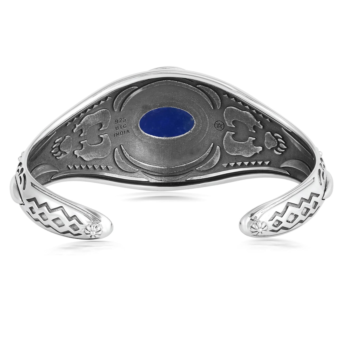 Sterling Silver Lapis Oval Cut Bear Cuff Bracelet