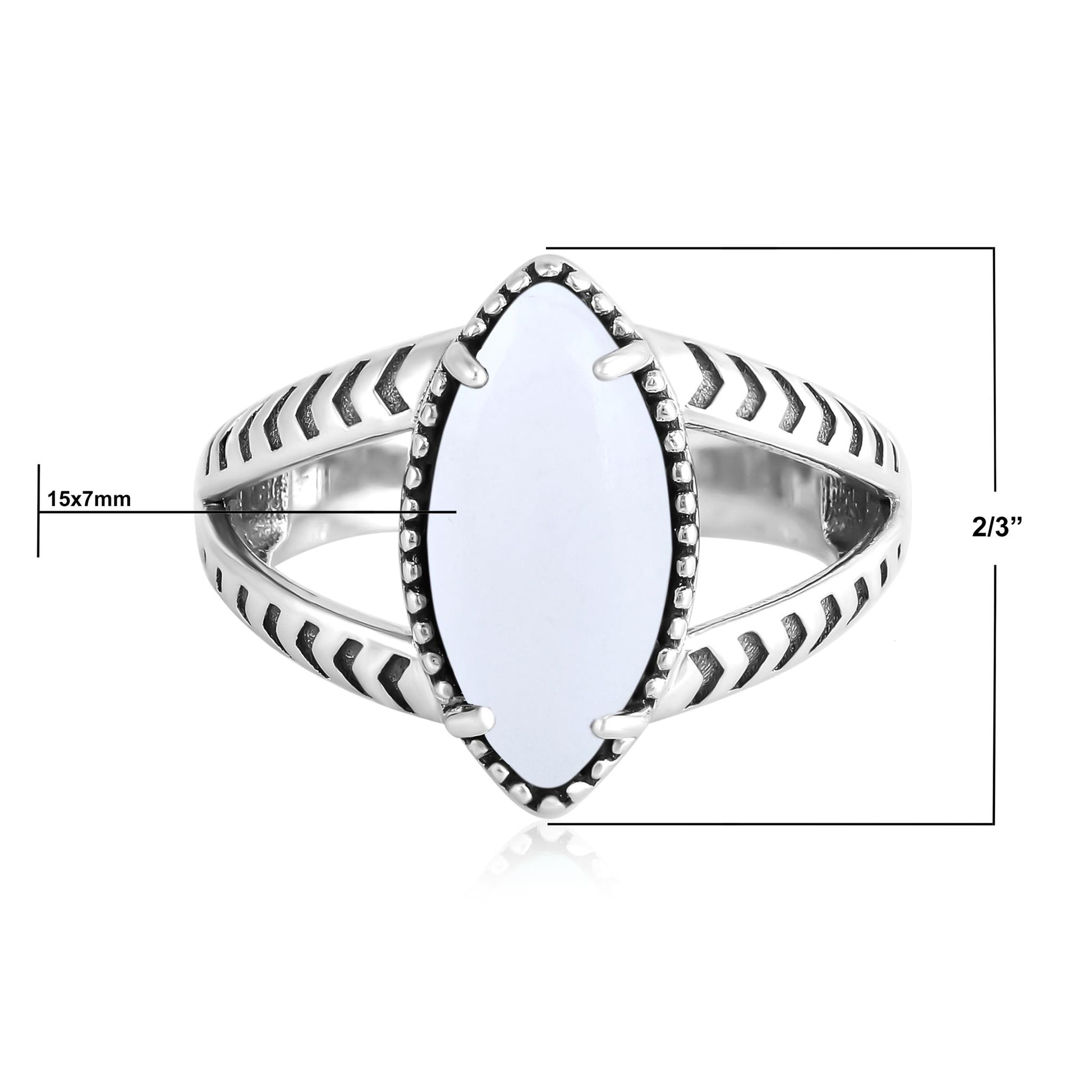 Sterling Silver White Agate Marquise Split Shank Ring