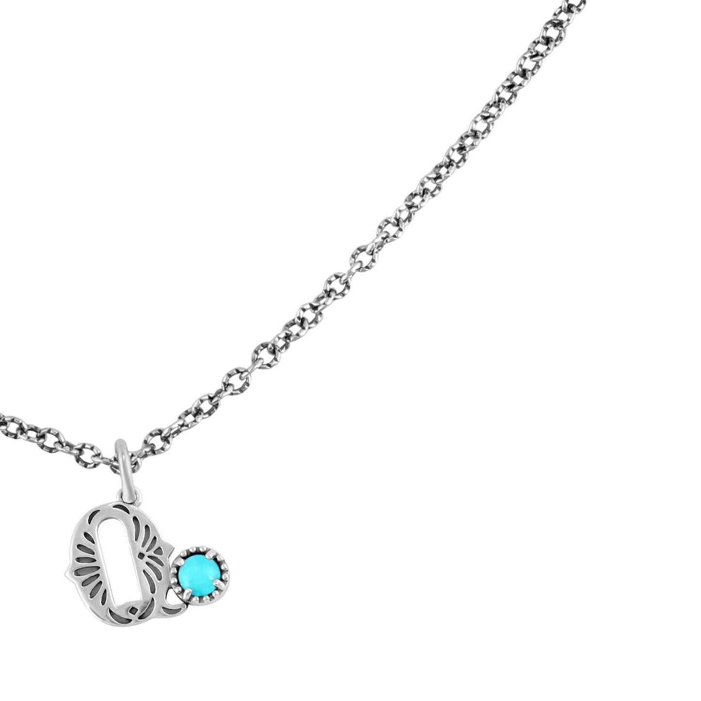 Sterling Silver Sleeping Beauty Turquoise Initial "Q" Pendant and Chain Necklace, 17 to 20 Inches