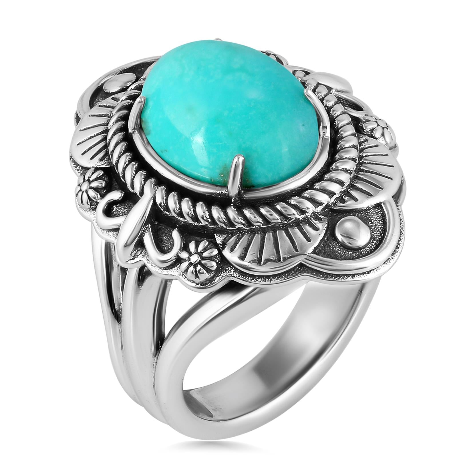 EXCLUSIVELY YOURS! Sterling Silver Kingman Turquoise Oval Scalloped Frame Ring