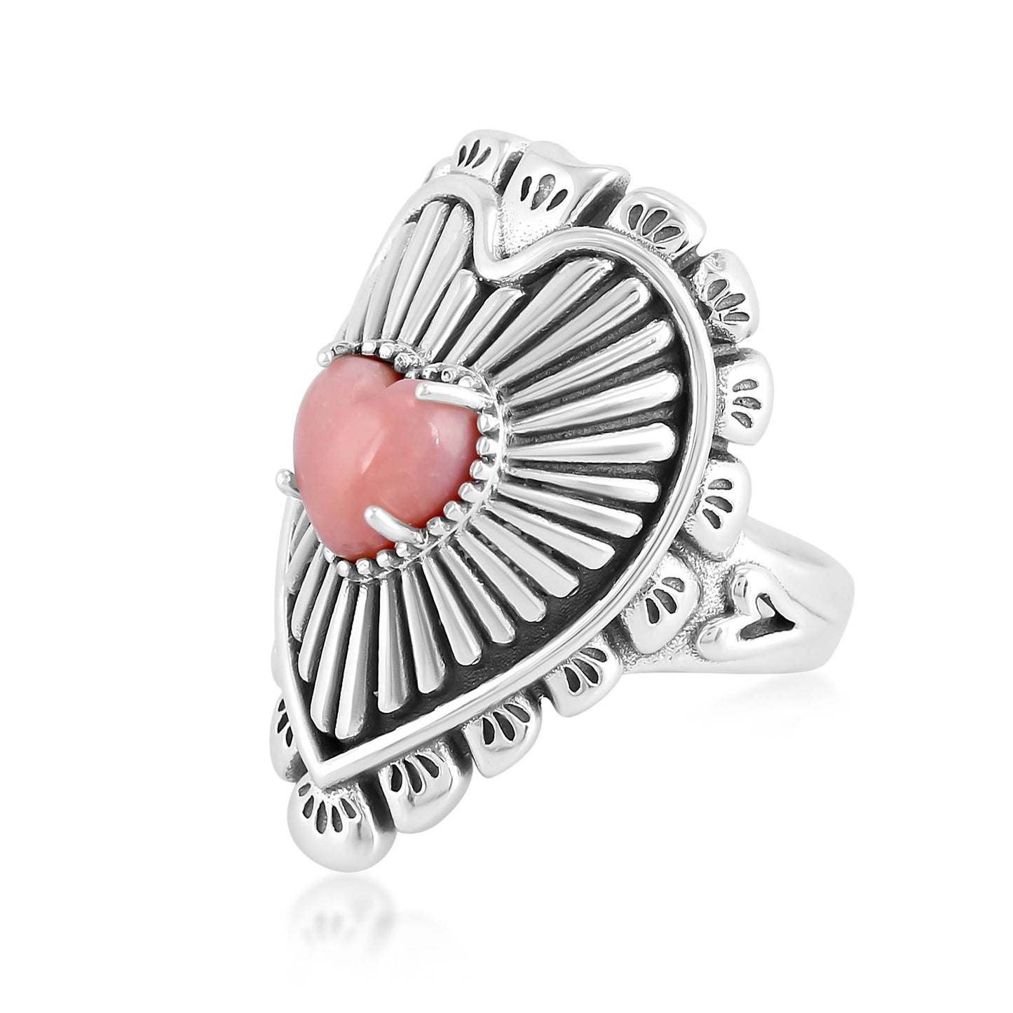 Sterling Silver Pink Opal Bold Heart Ring