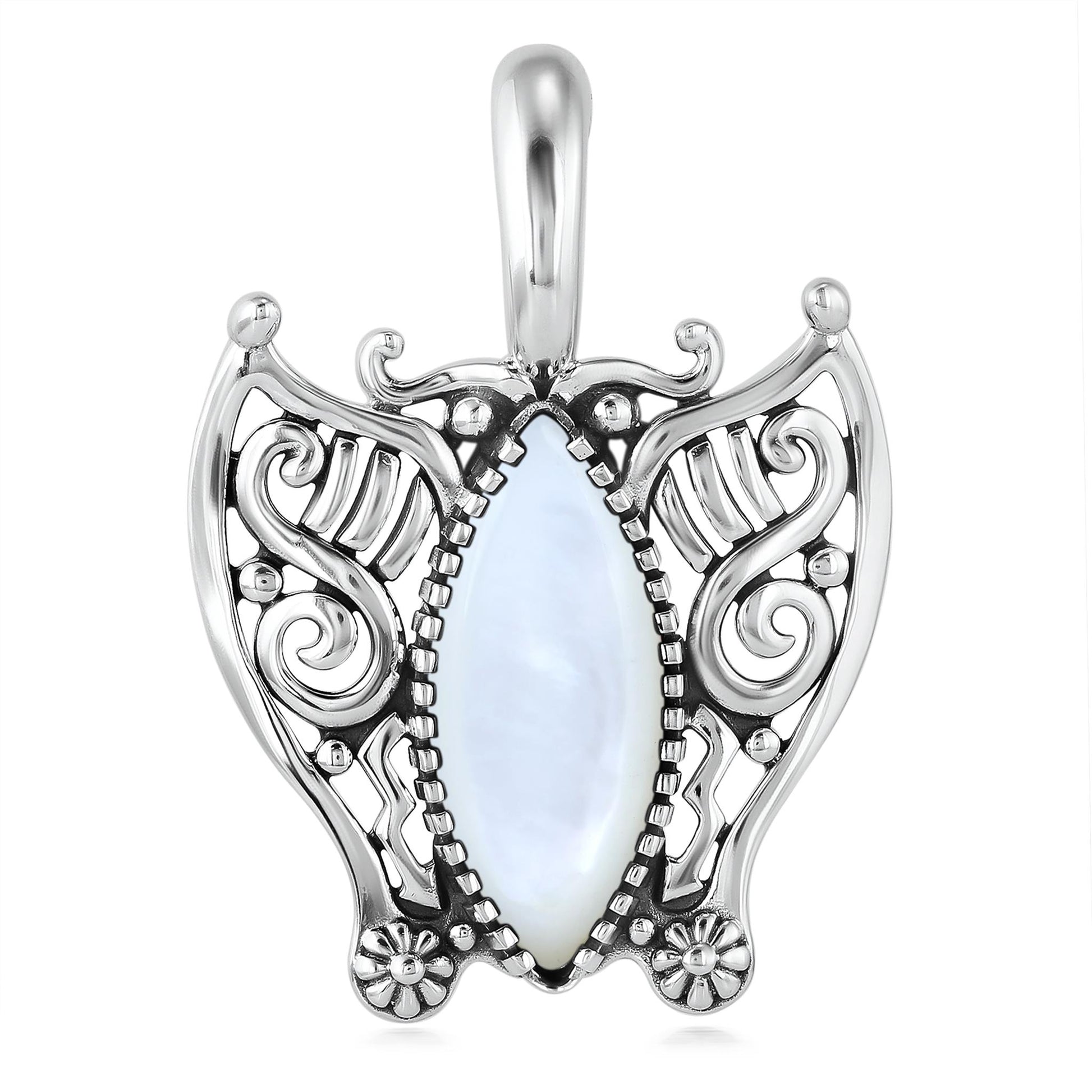 Sterling Silver White Mother of Pearl Butterfly Pendant Enhancer