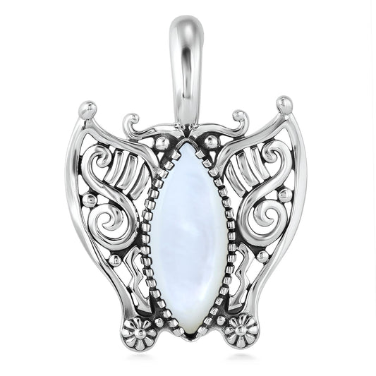 Sterling Silver White Mother of Pearl Butterfly Pendant Enhancer