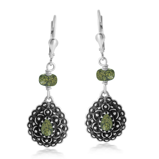 Sterling Silver Serpentine Pear-Shaped Concha Lever Back Earrings