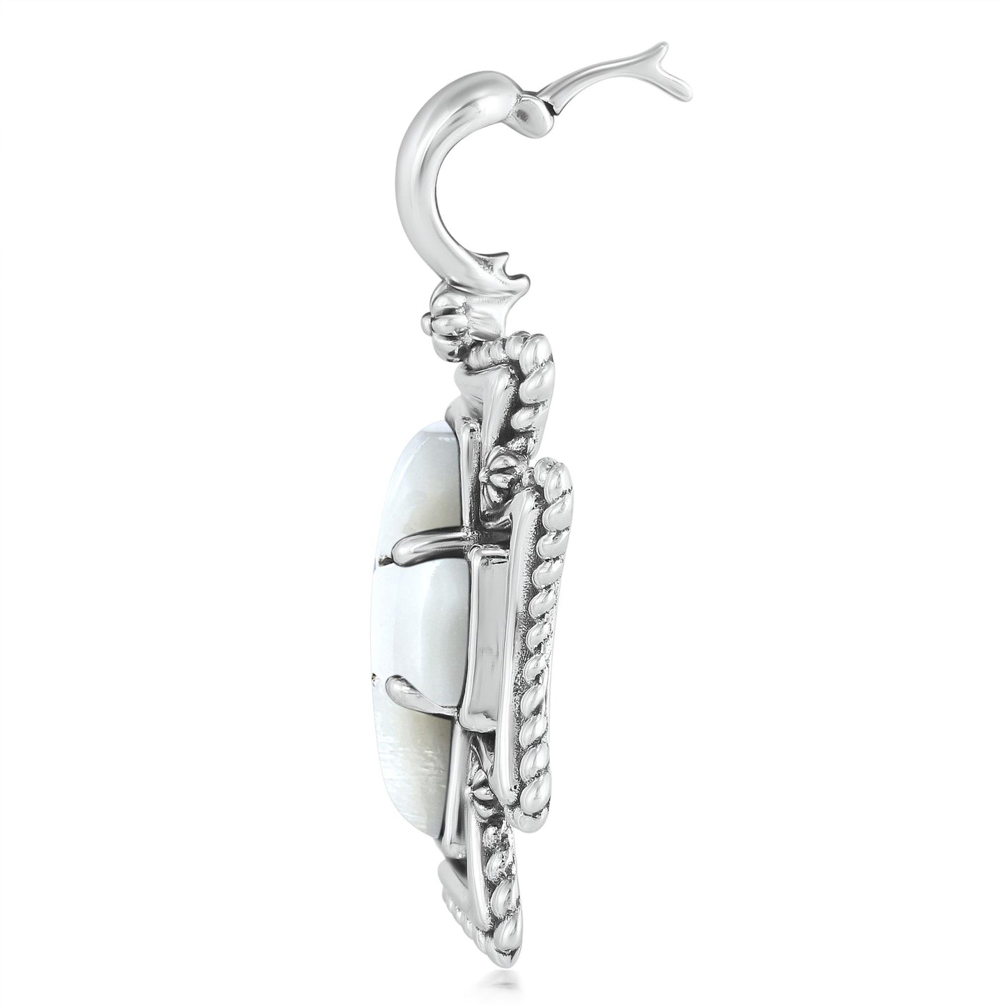 Sterling Silver White Mother of Pearl Rope Detail Cross Pendant Enhancer