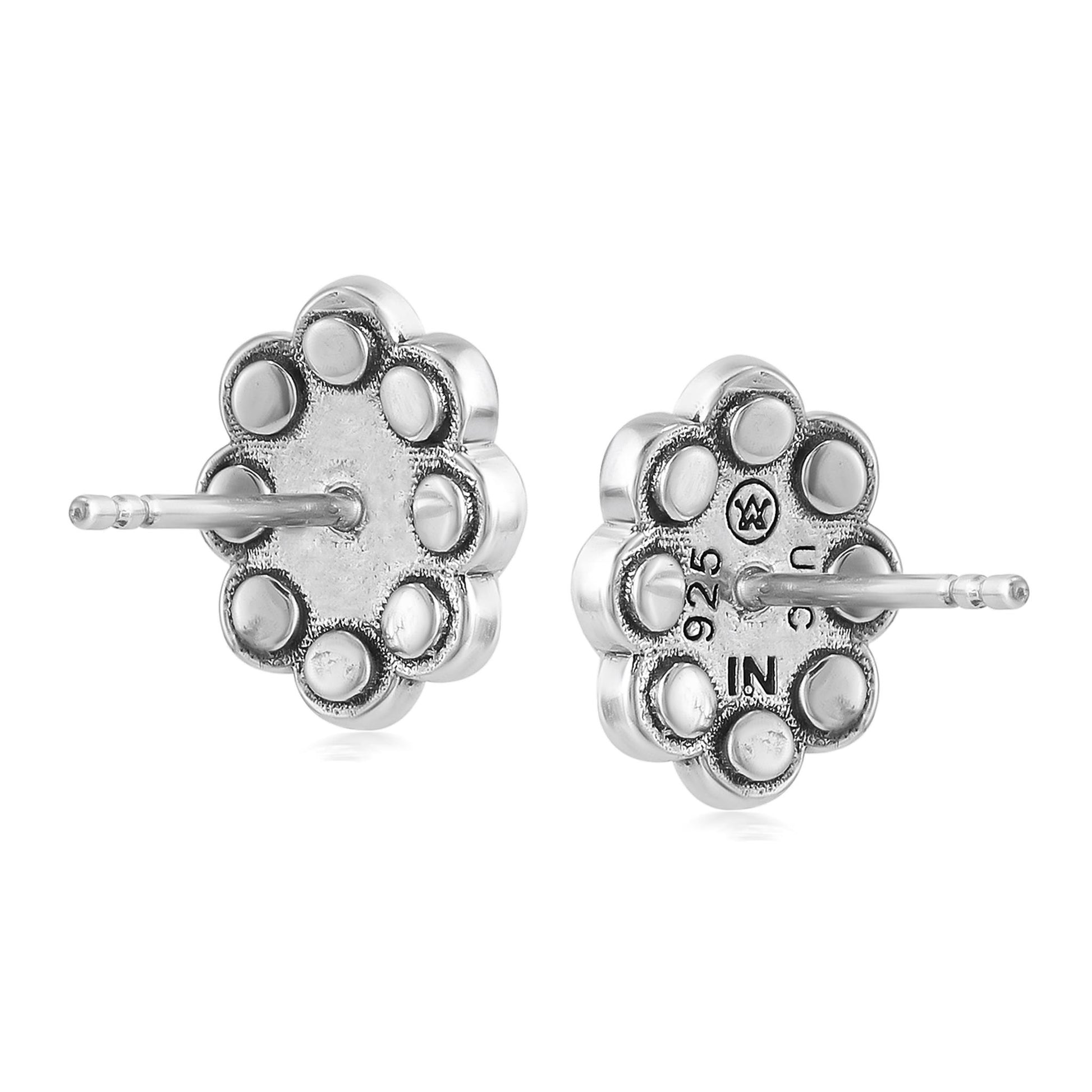 Sterling Silver White Mother of Pearl Concha Flower Stud Earrings