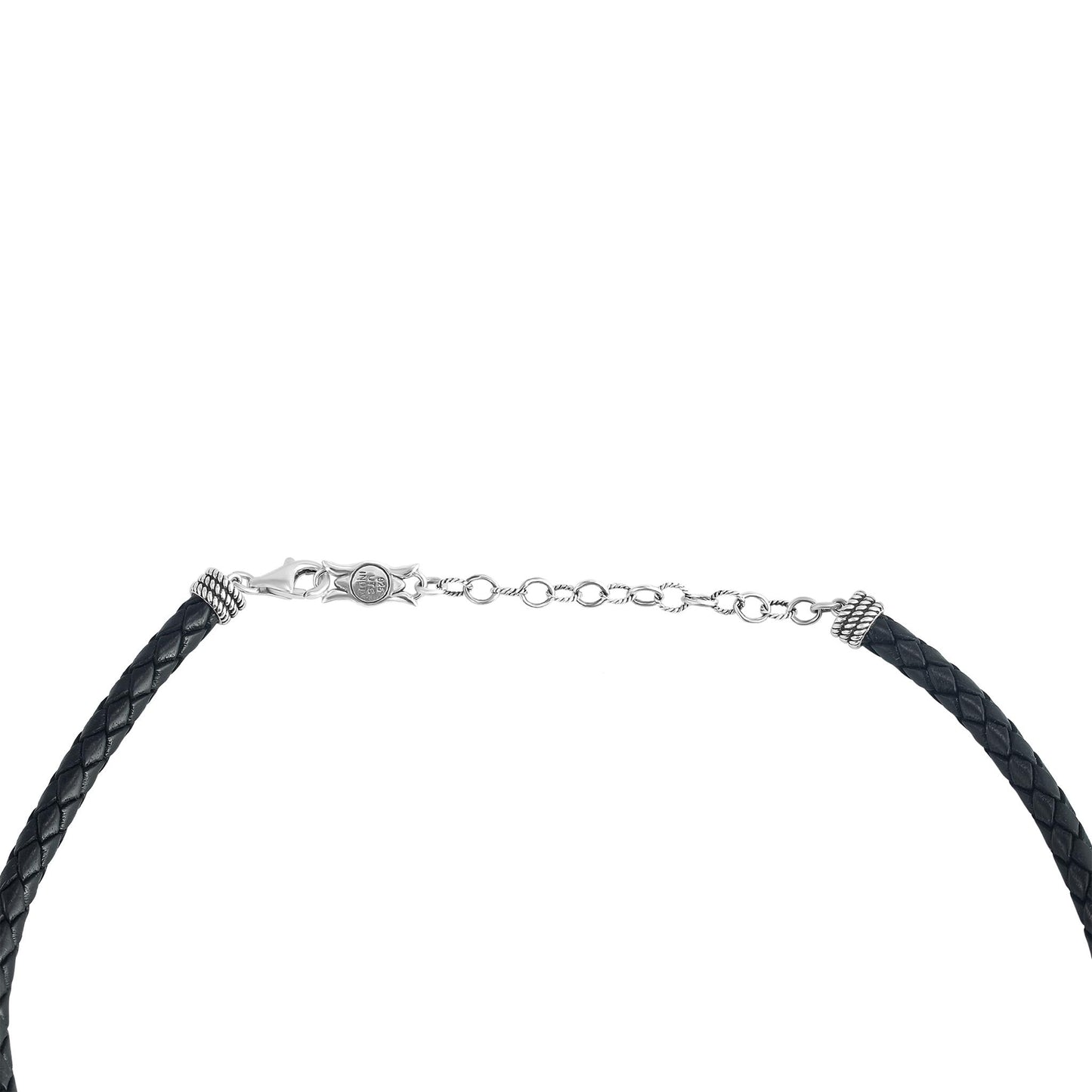 Sterling Silver Multi-Gemstone Oval Pendant Black Leather Necklace
