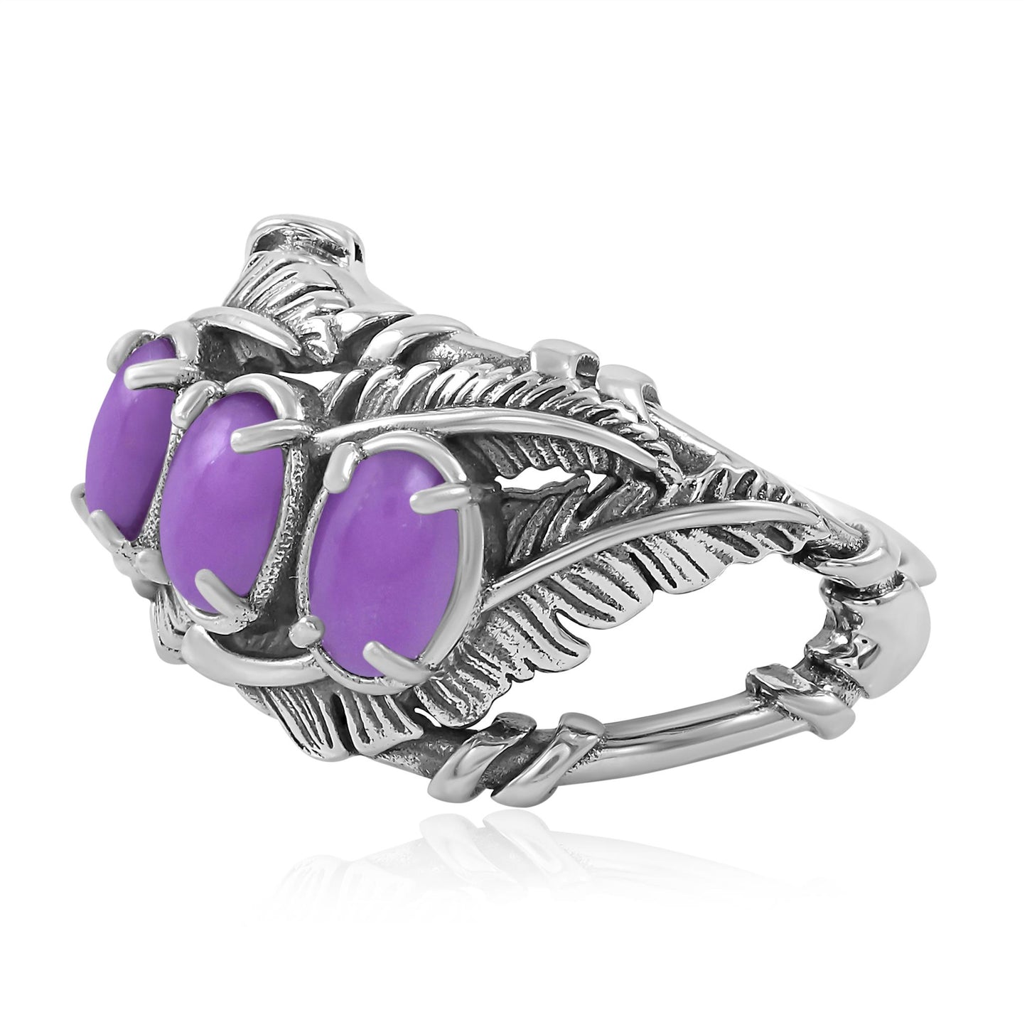 Sterling Silver Phosphosiderite Three Stone Feather Ring