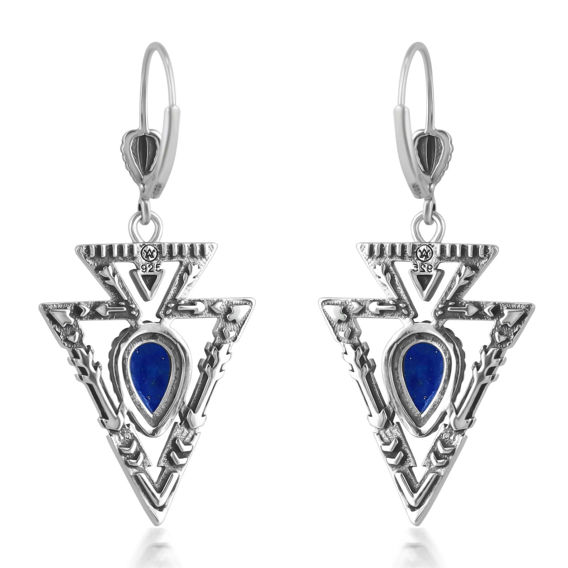 Sterling Silver Lapis Arrowhead Lever Back Earrings