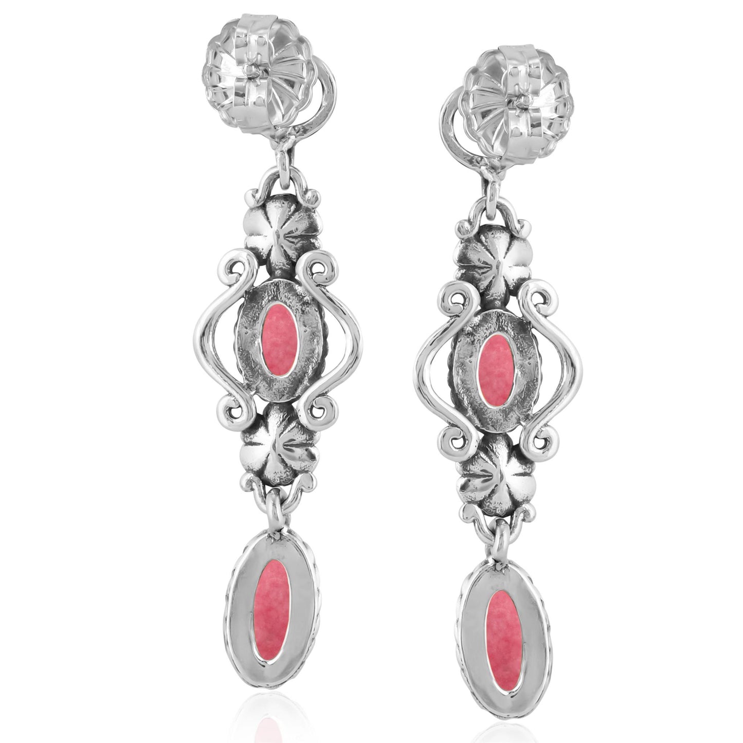 Sterling Silver Rhodonite Gemstone Floral Dangle Earrings