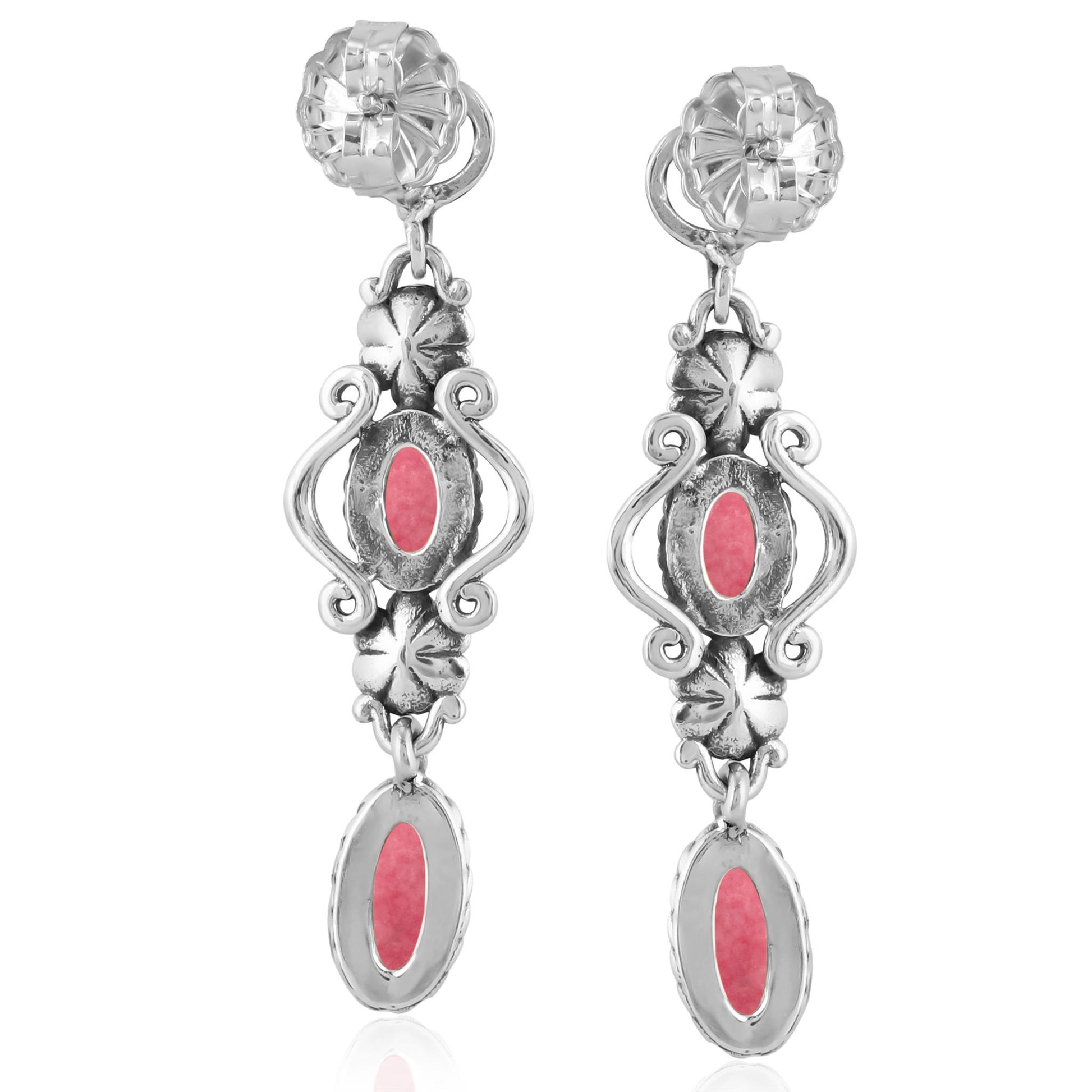 Sterling Silver Rhodonite Gemstone Floral Dangle Earrings