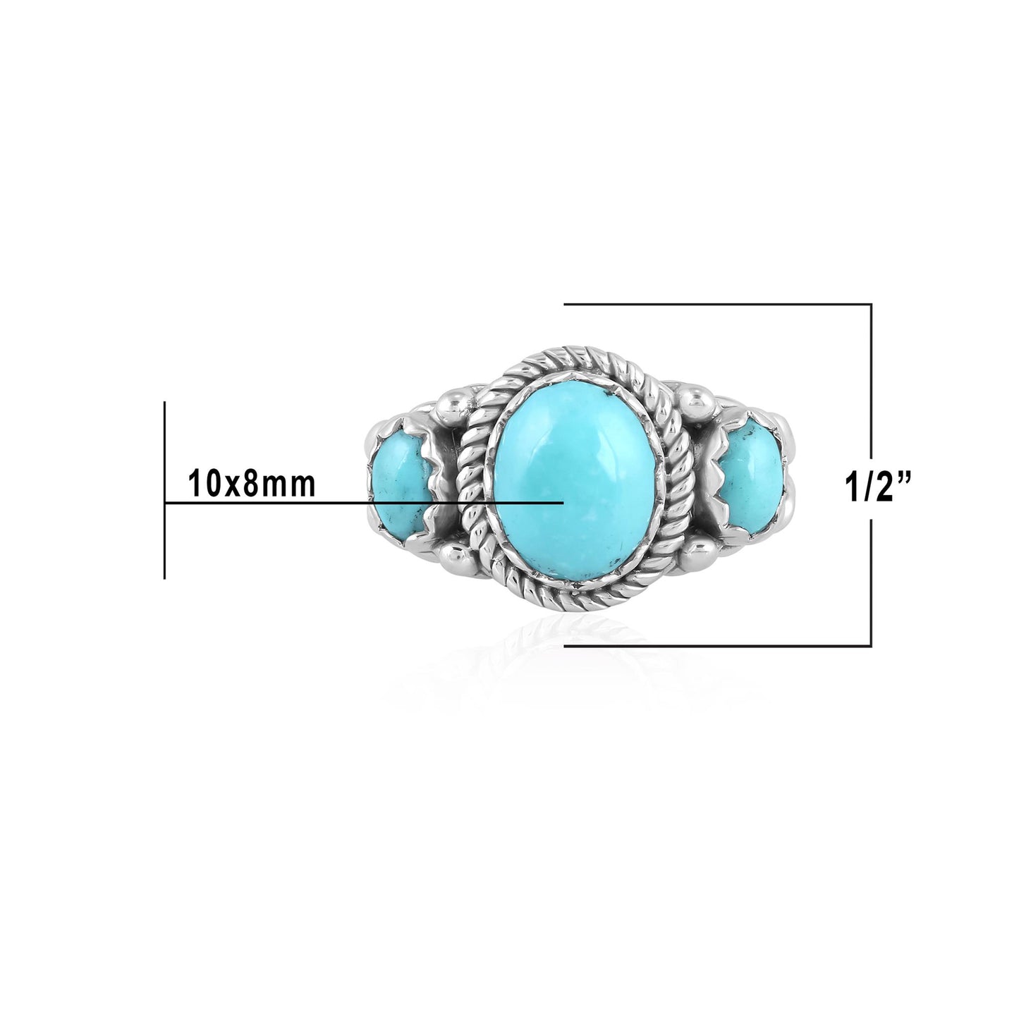Sterling Silver Kingman Turquoise 3-Stone Ring