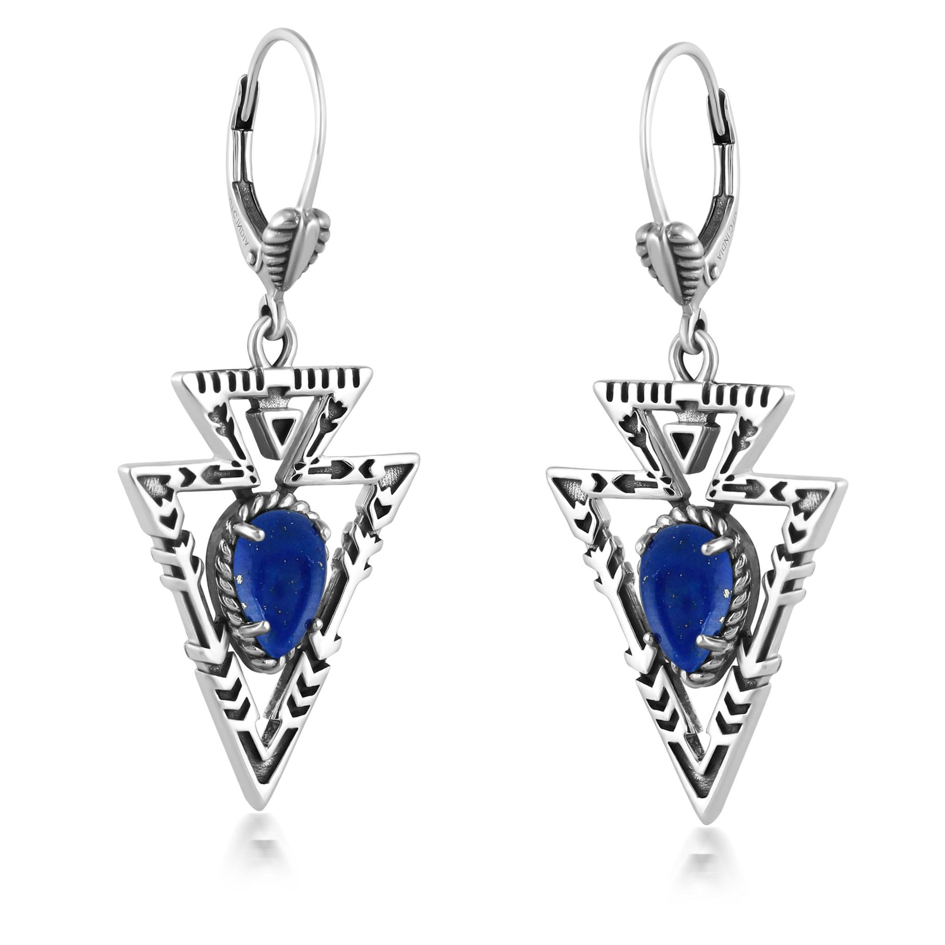 Sterling Silver Lapis Arrowhead Lever Back Earrings