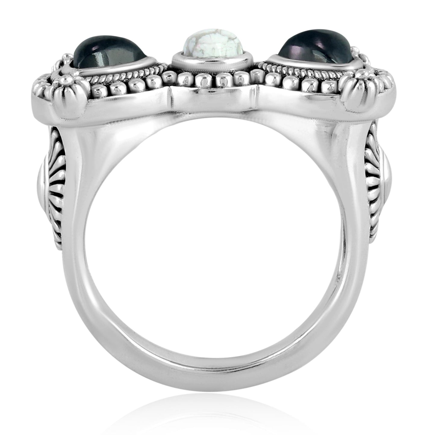 Sterling Silver Black Spinel and White Howlite Bow Tie Ring