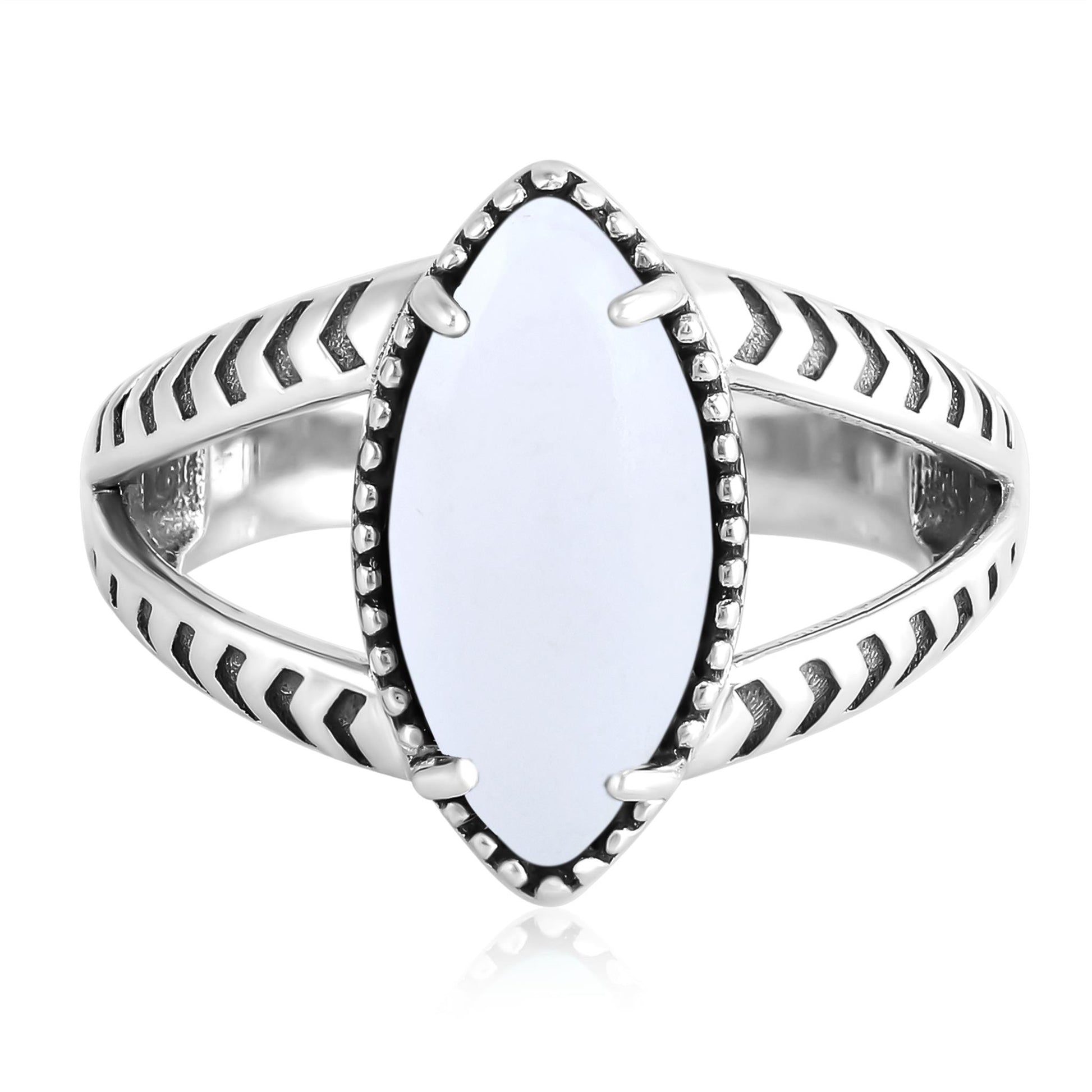 Sterling Silver White Agate Marquise Split Shank Ring