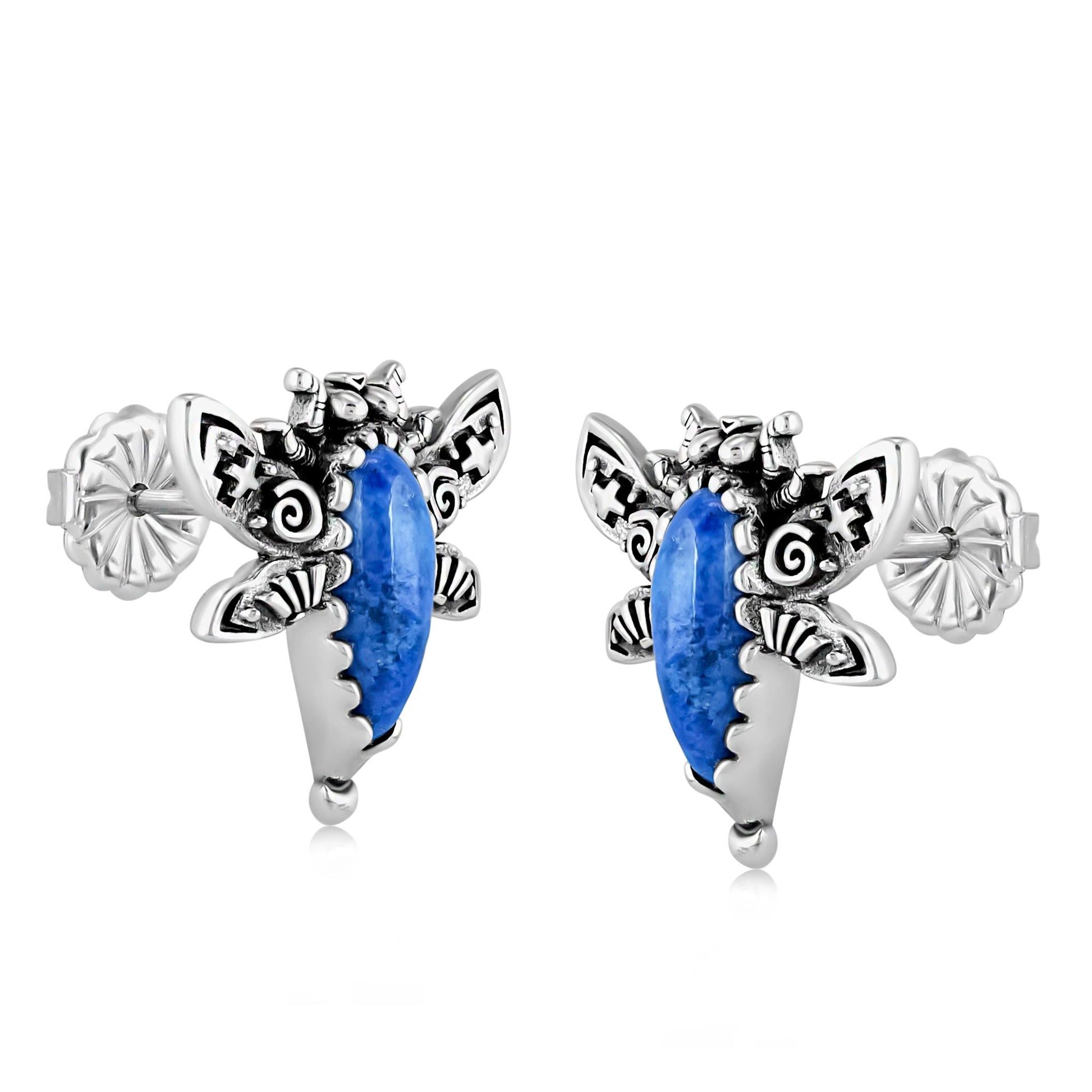Sterling Silver Denim Lapis Dragonfly Stud Earrings