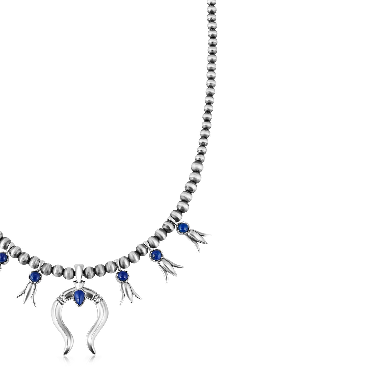 Sterling Silver Lapis Beaded Squash Blossom Necklace