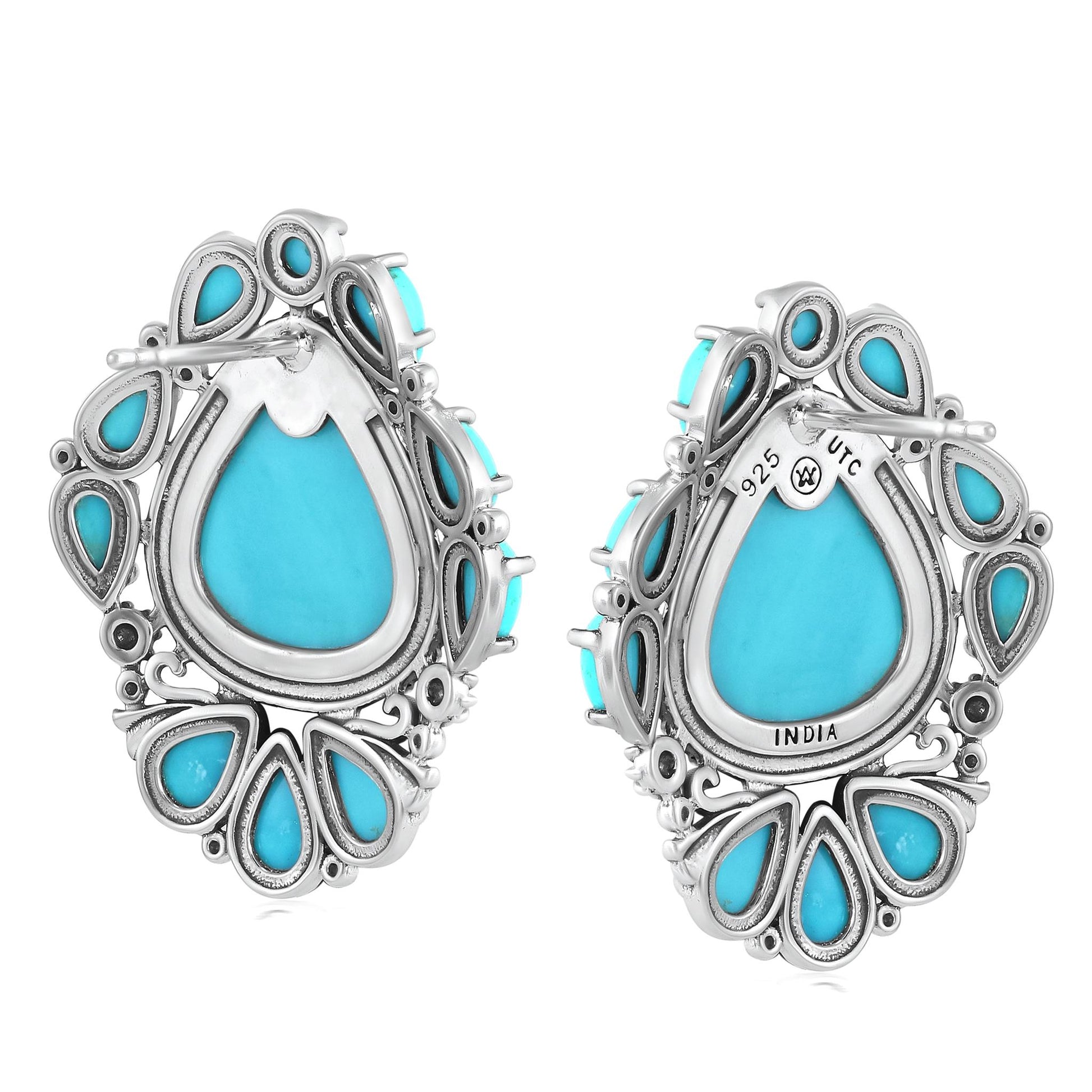 EXCLUSIVELY OURS! Sterling Silver Kingman Turquoise Trillion, Pear and Oval Stud Earrings
