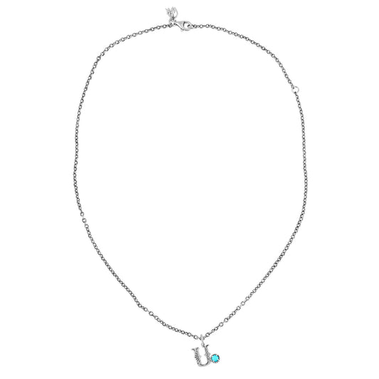Sterling Silver Sleeping Beauty Turquoise Initial "U" Pendant and Chain Necklace, 17 to 20 Inches