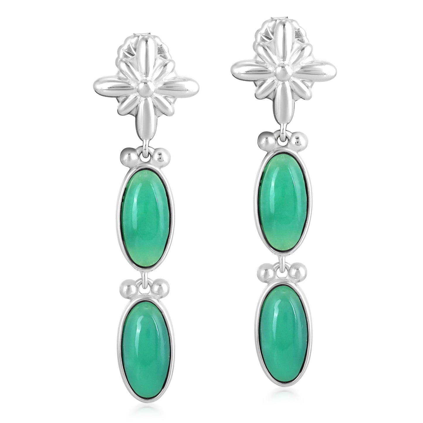 Sterling Silver Chrysoprase Oval Concha Earrings