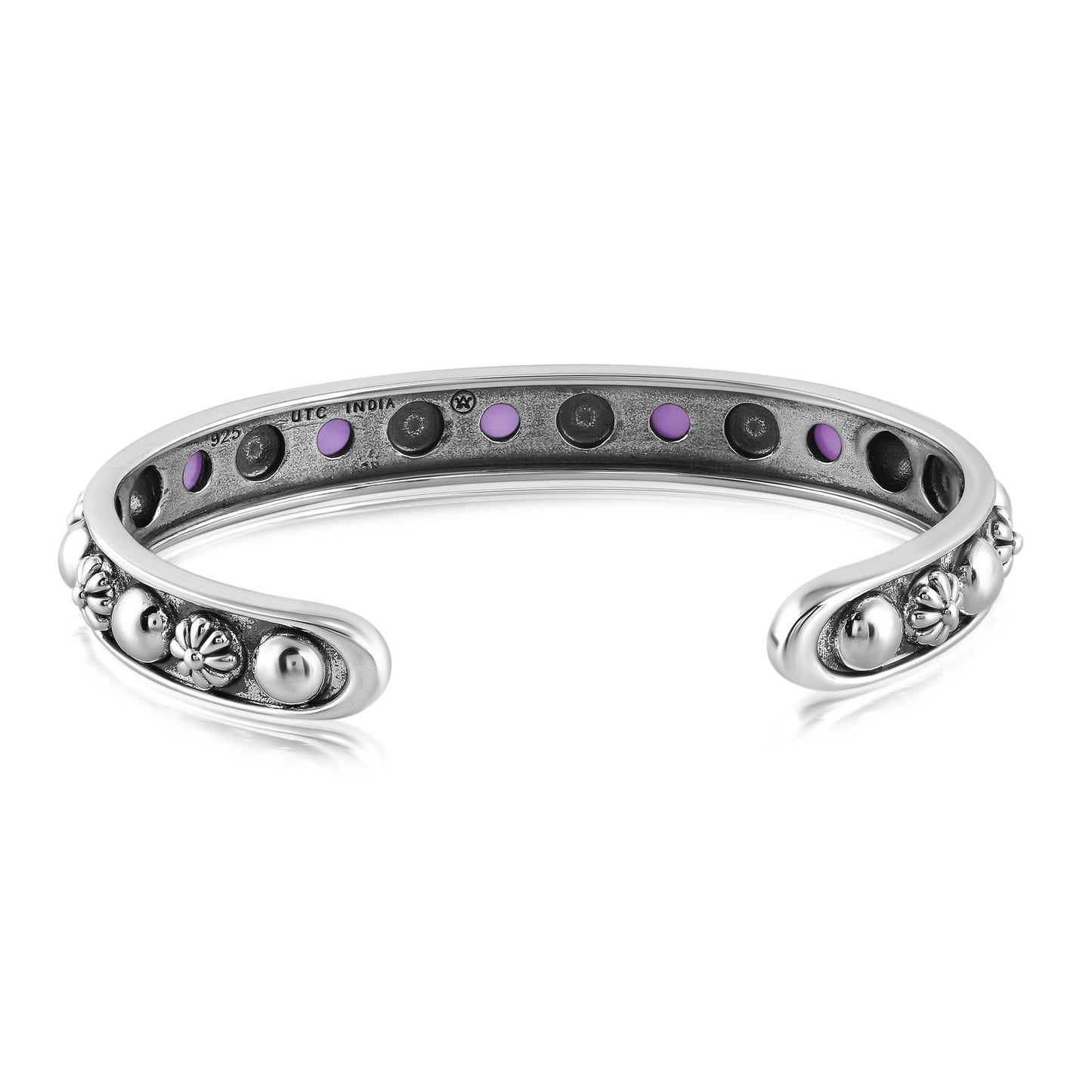 Sterling Silver Phosphosiderite Concha Flower Narrow Cuff Bracelet