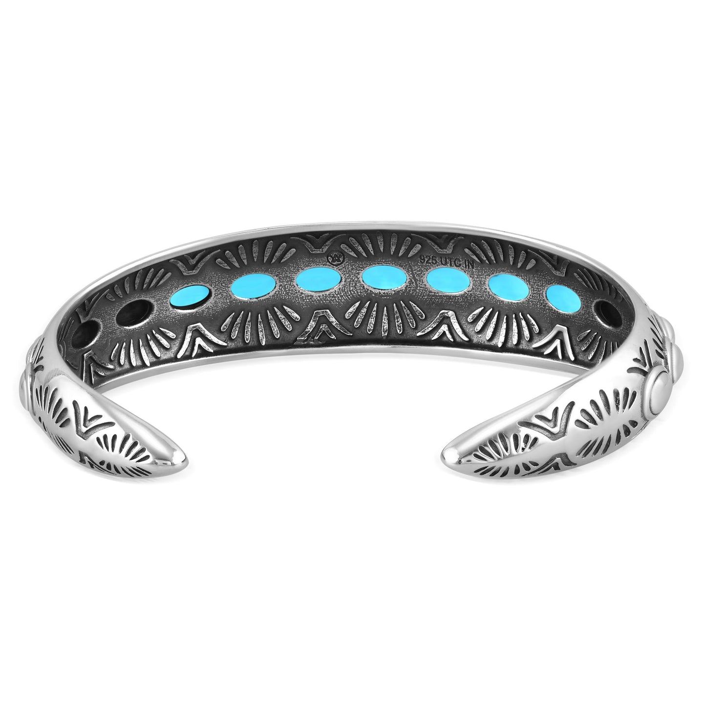 Sterling Silver Sleeping Beauty Turquoise Gemstone Textured Cuff Bracelet
