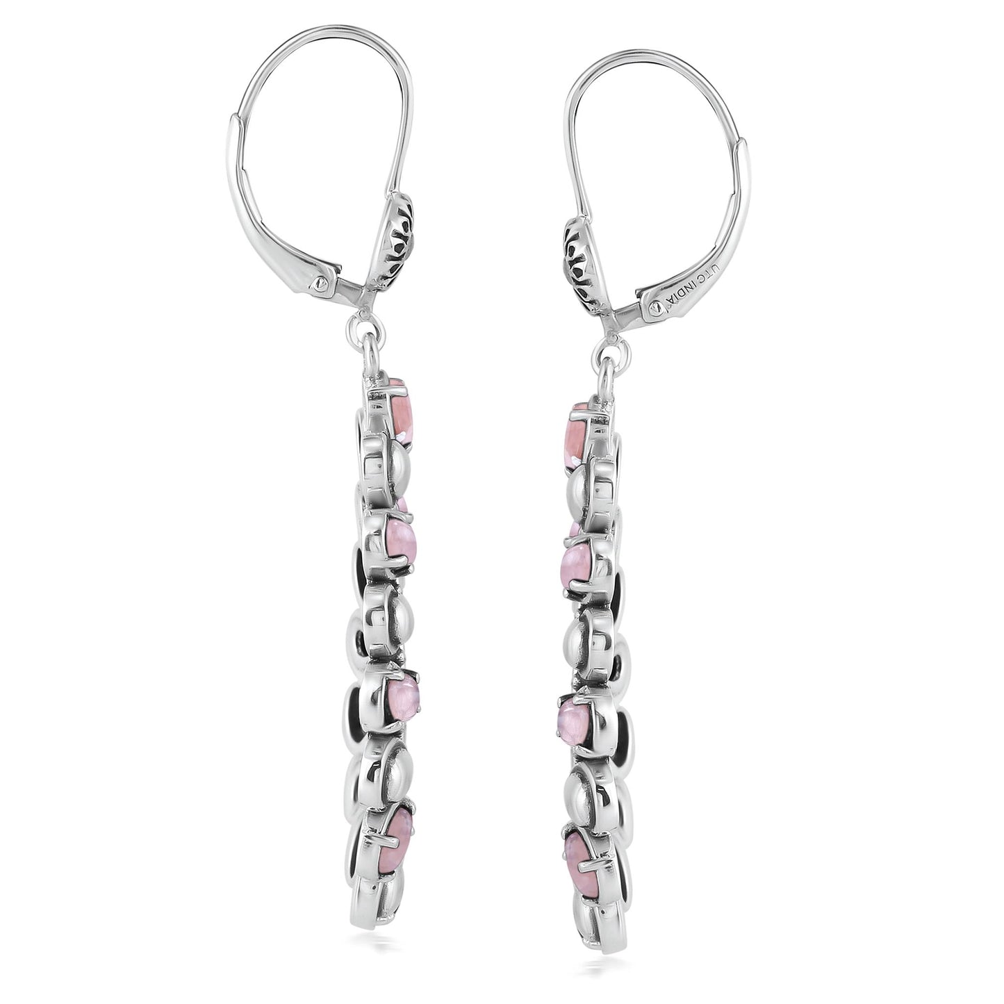 Sterling Silver Rhodochrosite Open Teardrop Pear-Cut Dangle Earrings