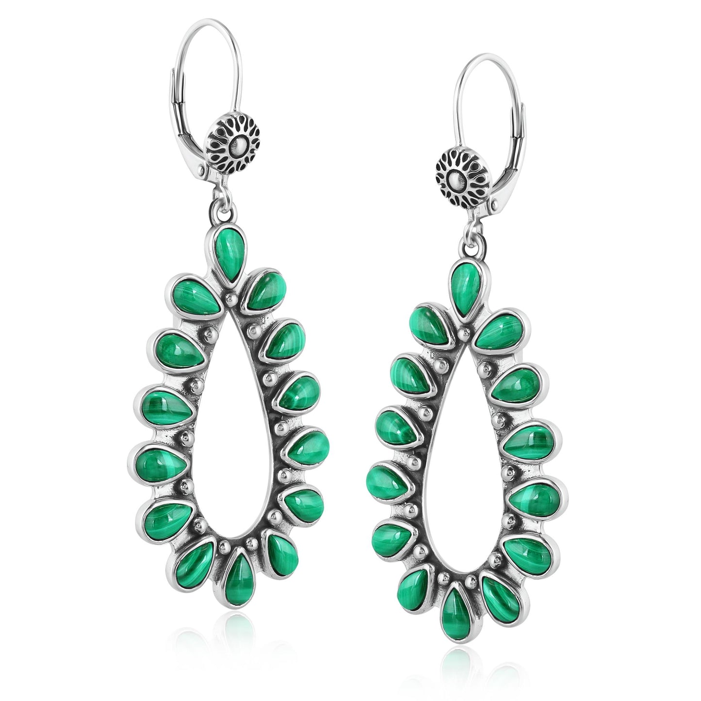 EXCLUSIVELY OURS! Sterling Silver Malachite Open Teardrop Dangle Earrings