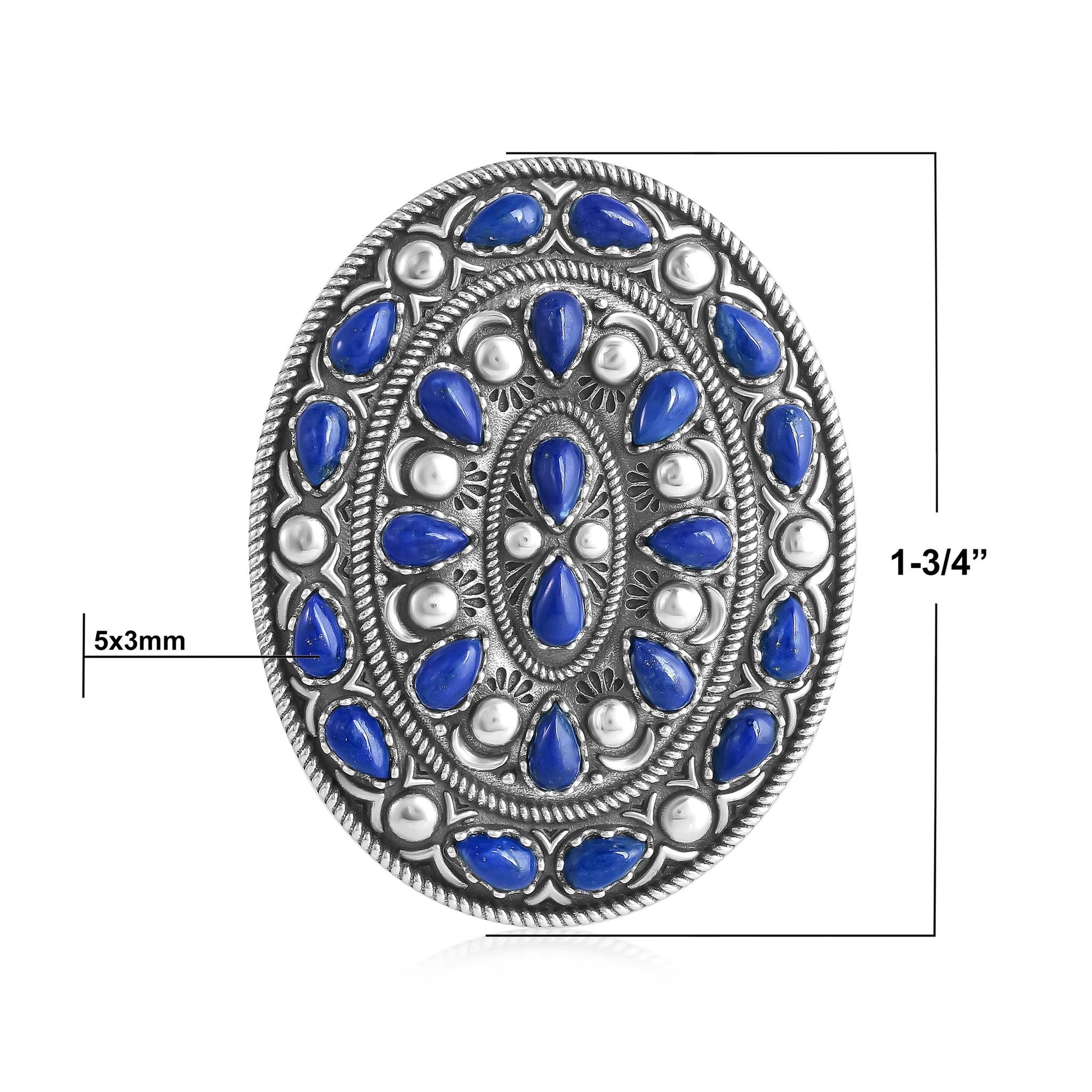 Sterling Silver Lapis Cluster Gemstone Oval Pendant Enhancer