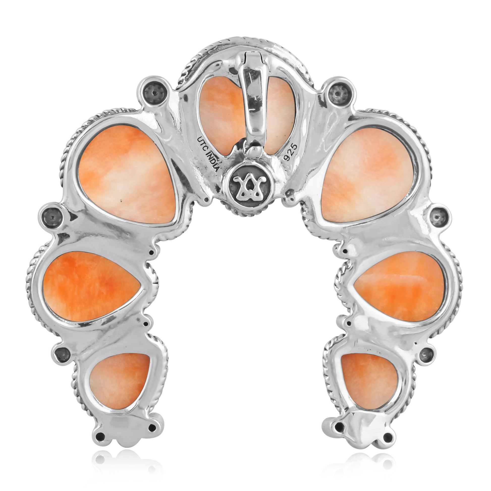 Sterling Silver Orange Spiny Oyster Gemstone Large Naja Pendant Enhancer