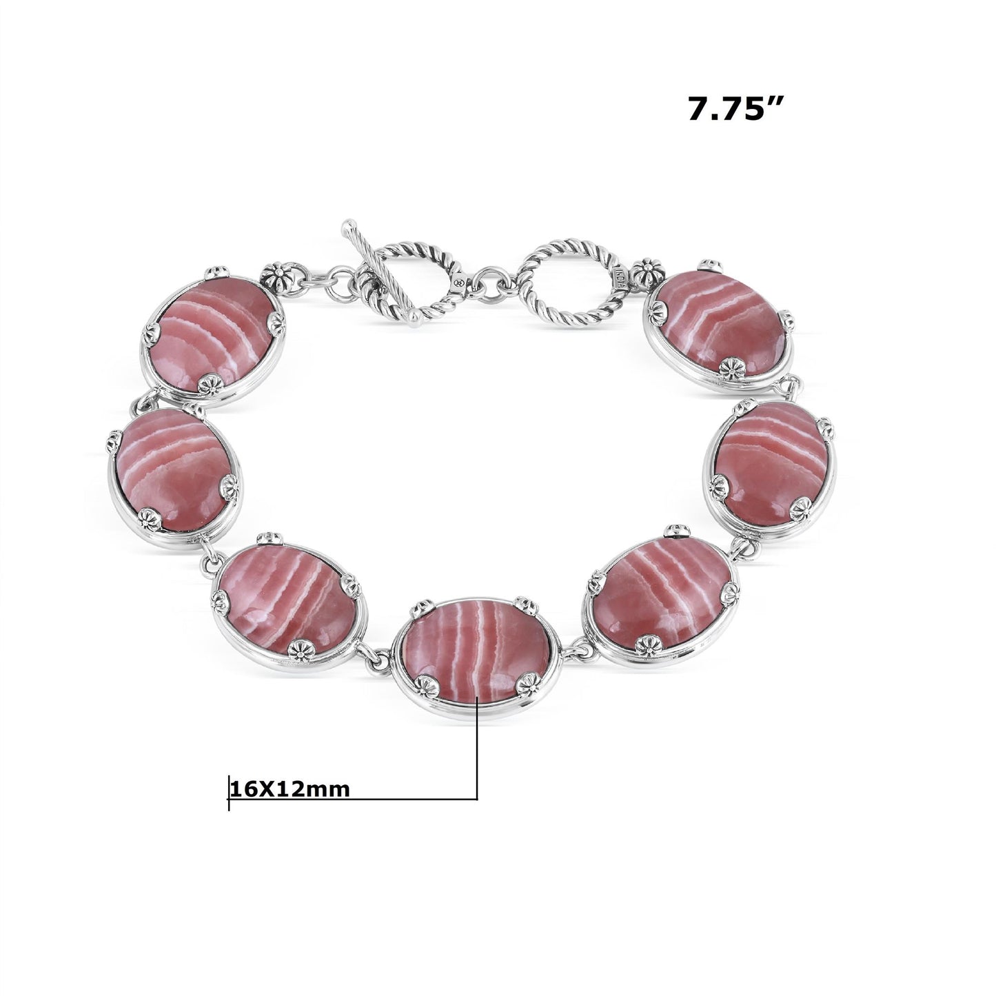 Sterling Silver Rhodochrosite Oval Cabochon Toggle Bracelet