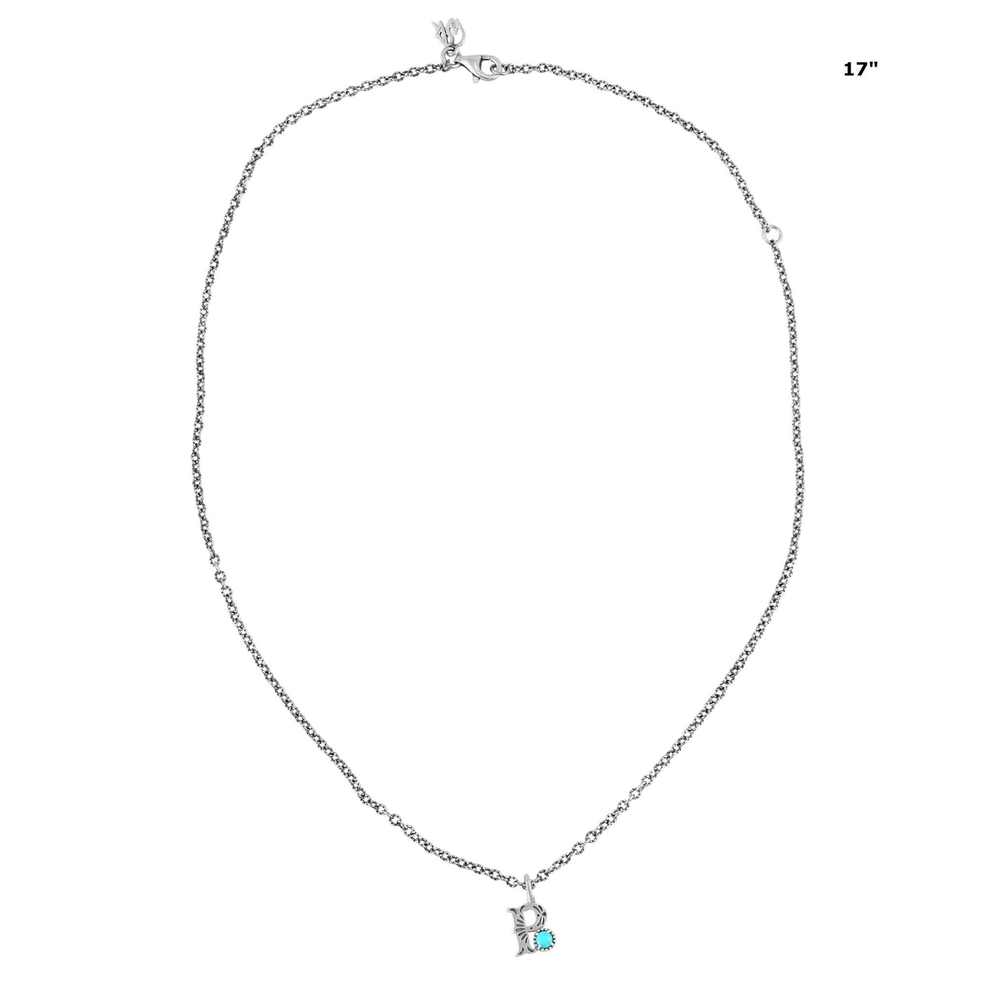 Sterling Silver Sleeping Beauty Turquoise Initial "P" Pendant and Chain Necklace, 17 to 20 Inches