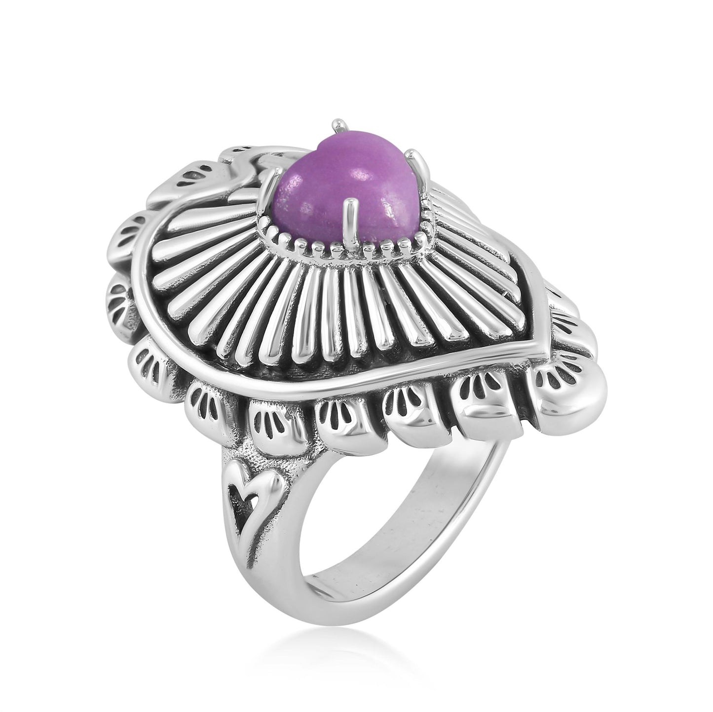 Sterling Silver Phosphosiderite Bold Heart Ring, Sizes 5 to 10