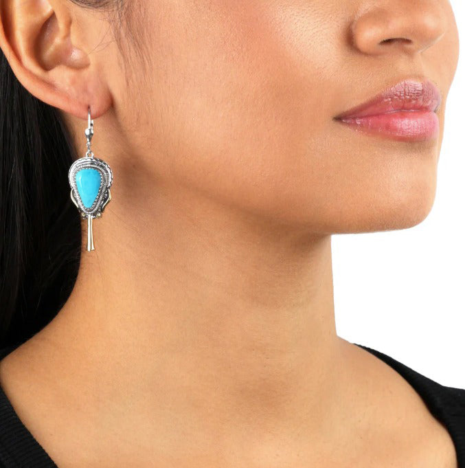 LIMITED EDITION! Sterling Silver Kingman Turquoise Squash Blossom Dangle Earrings