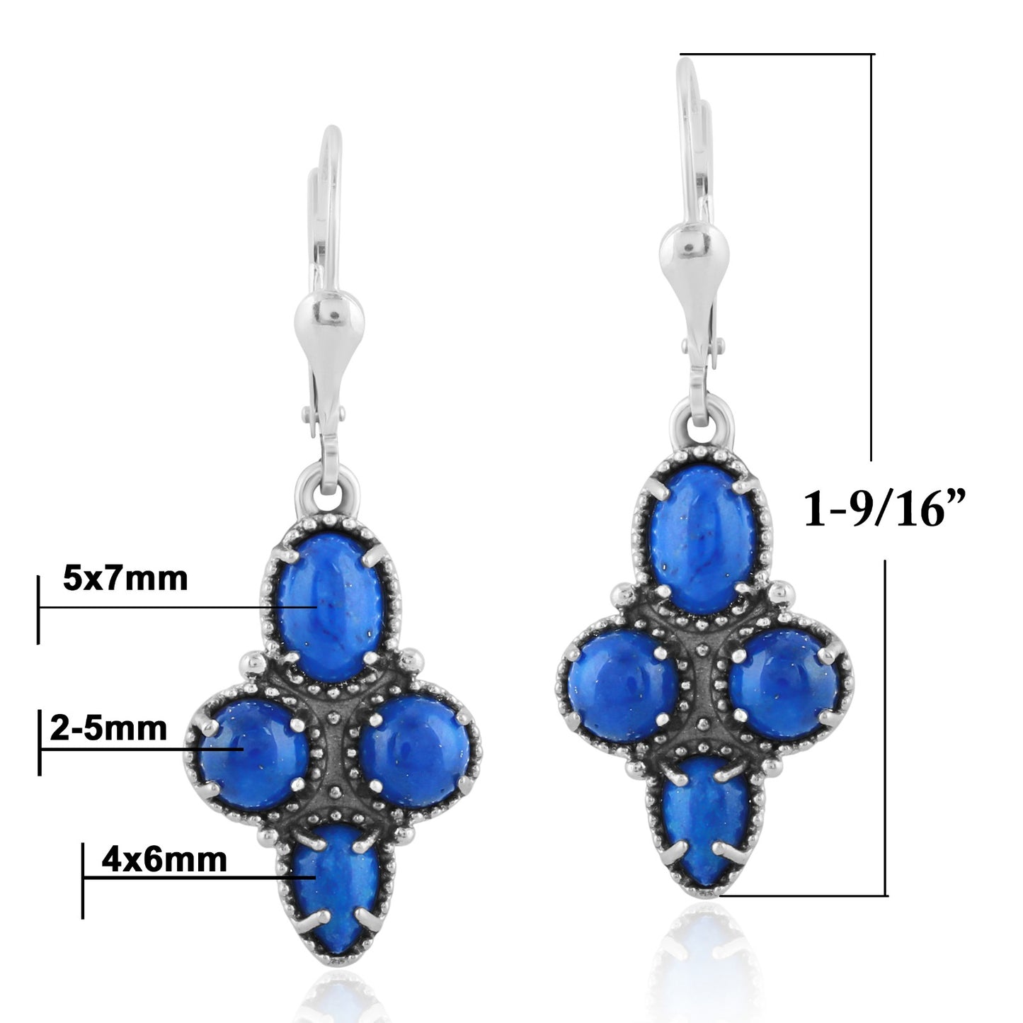 Sterling Silver Lapis Lazuli Lever Back Earrings