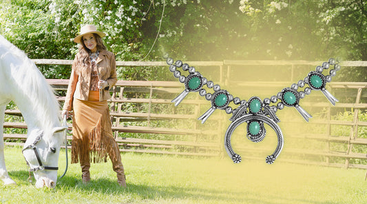 American West Jewelry sterling silver rhodonite and Sleeping Beauty turquoise heart pendant enhancer worn by a woman styled in colorful gemstone necklace, earrings, rings, and bracelets celebrating Western fashion