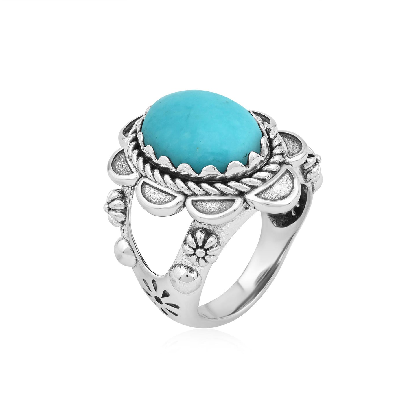 Sterling Silver Kingman Turquoise Oval Scallop Ring