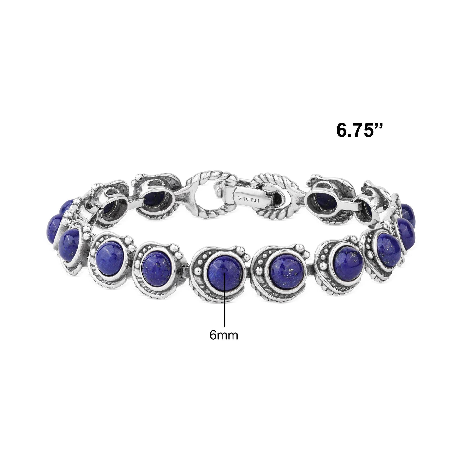 Sterling Silver Lapis Round Cabochon Tennis Bracelet