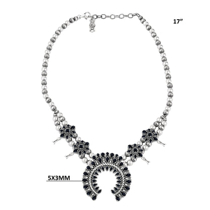  Sterling Silver Black Onyx Petit Point Naja Squash Blossom Necklace
