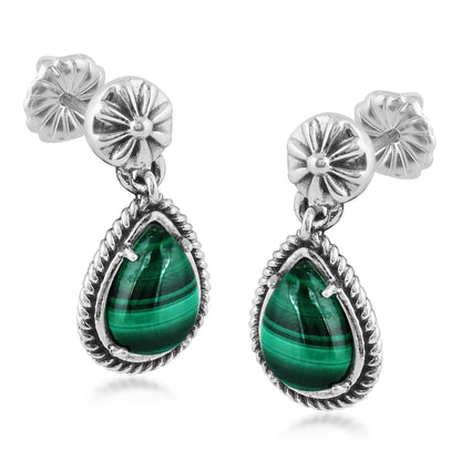 EXCLUSIVELY OURS! Sterling Silver Malachite Pear-Cut Dangle Earrings