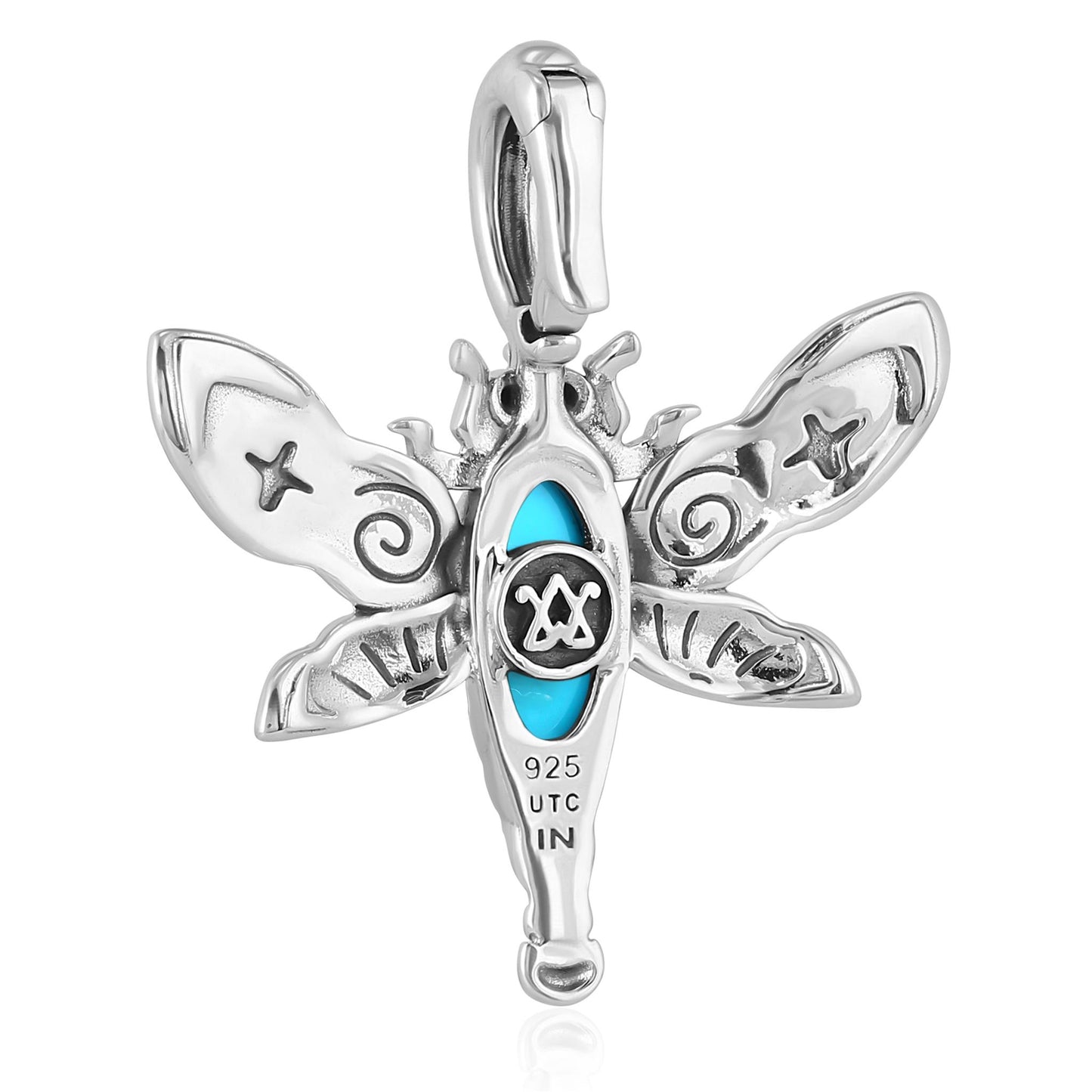 Sterling Silver Sleeping Beauty Turquoise Dragonfly Pendant Enhancer