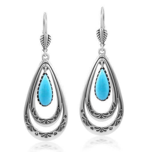 Sterling Silver Kingman Turquoise Open Teardrop Lever Back Earrings