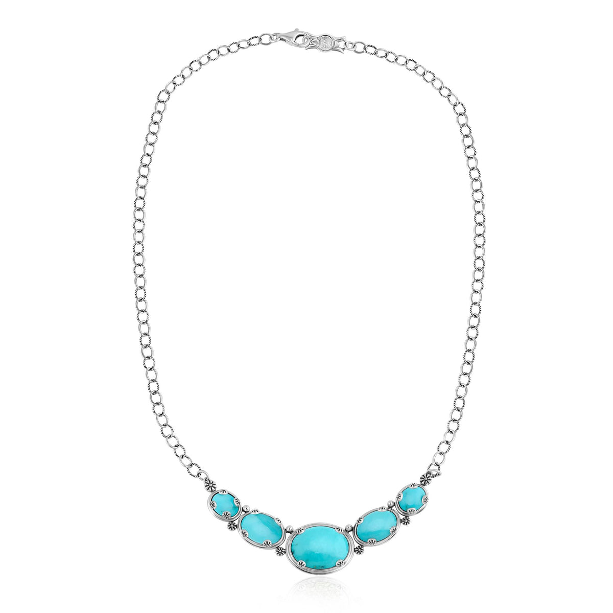 Sterling Silver Kingman Turquoise Graduated Oval Crescent Necklace, 17 Inches