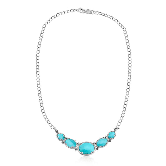 Sterling Silver Kingman Turquoise Graduated Oval Crescent Necklace, 17 Inches