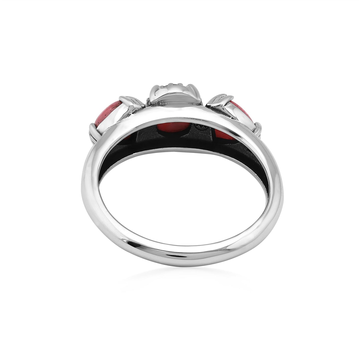  Sterling Silver Rhodonite Oval and Trillion 3-Stone Ring